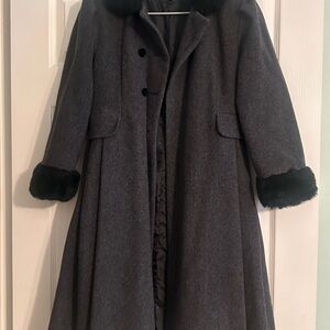 Rothschild Charcoal Trench Coat with Black Faux Fur Trim